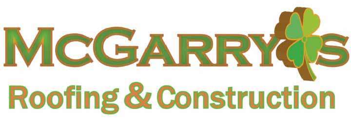 McGarry's Roofing and Construction logo, green type with Shamrock